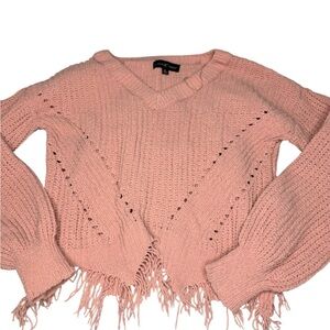Almost Famous Women’s  Pink Crop Top Knit Crocheted Sweater Size: M